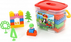 Конструктор Строитель 52 элемента, в ведёрке (Полесье, п-41234)